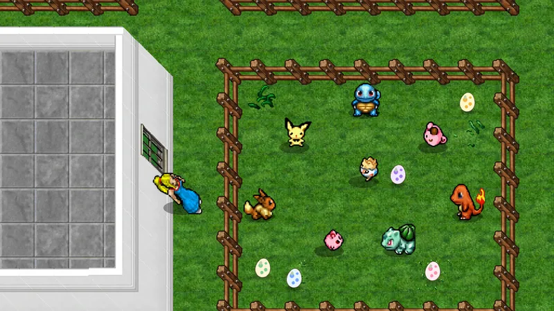 Daycare pen with baby Pokémon and eggs