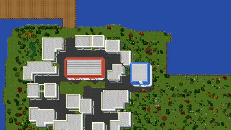 Distant view of a coastal town with its route and the sea
